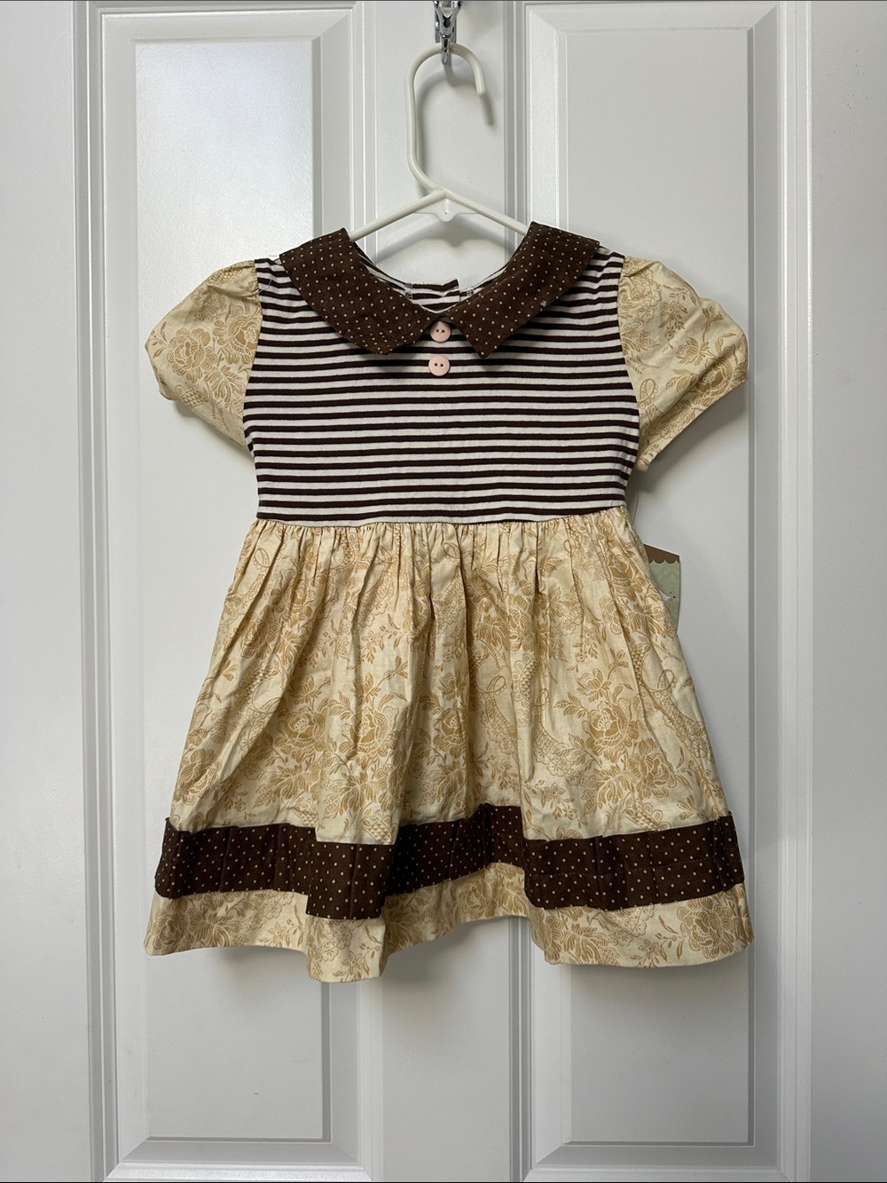 Persnickety Brown & Cream Stripe Floral Dress with Peter Pan Collar